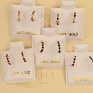 14K Solid Yellow Gold Huggies Hoops ·CZ in Pink, Multicolor, Red, Black and Blue